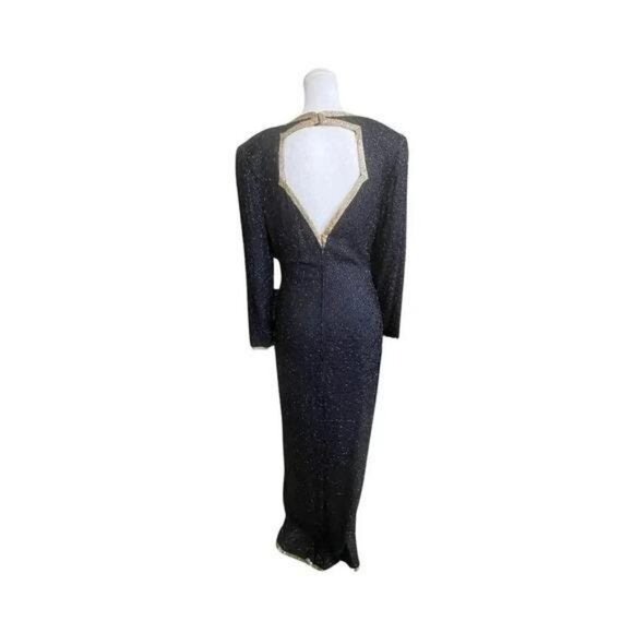 Vintage 1970s–80s Fully Beaded Maxi Evening Gown – Glamorous Sequin & Fringe Dre - Picture 4 of 10